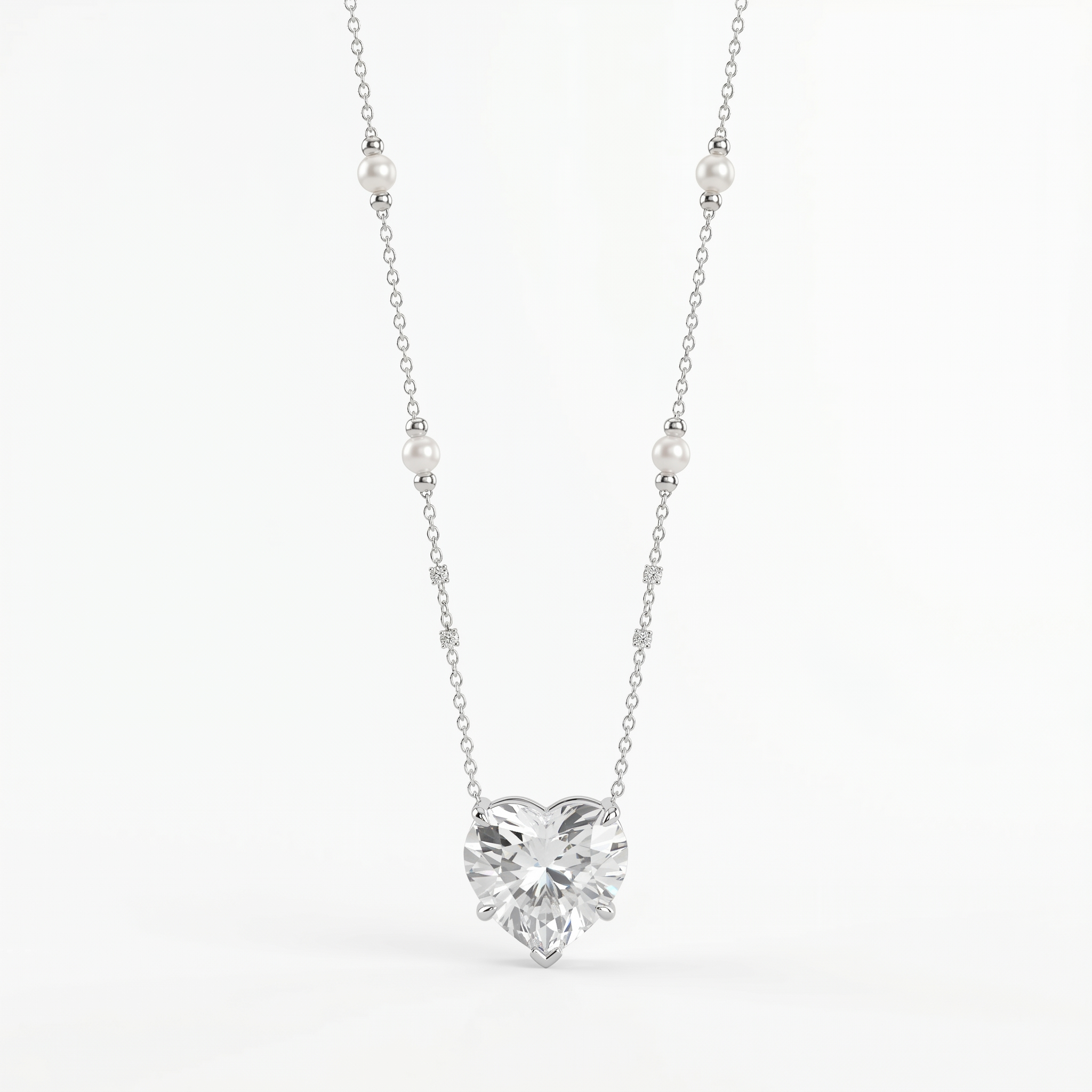 Natural Heart Diamond Necklace | 0.08 CT Natural Diamonds | 18K White Gold | Saleh Sallom Jewelry Main image