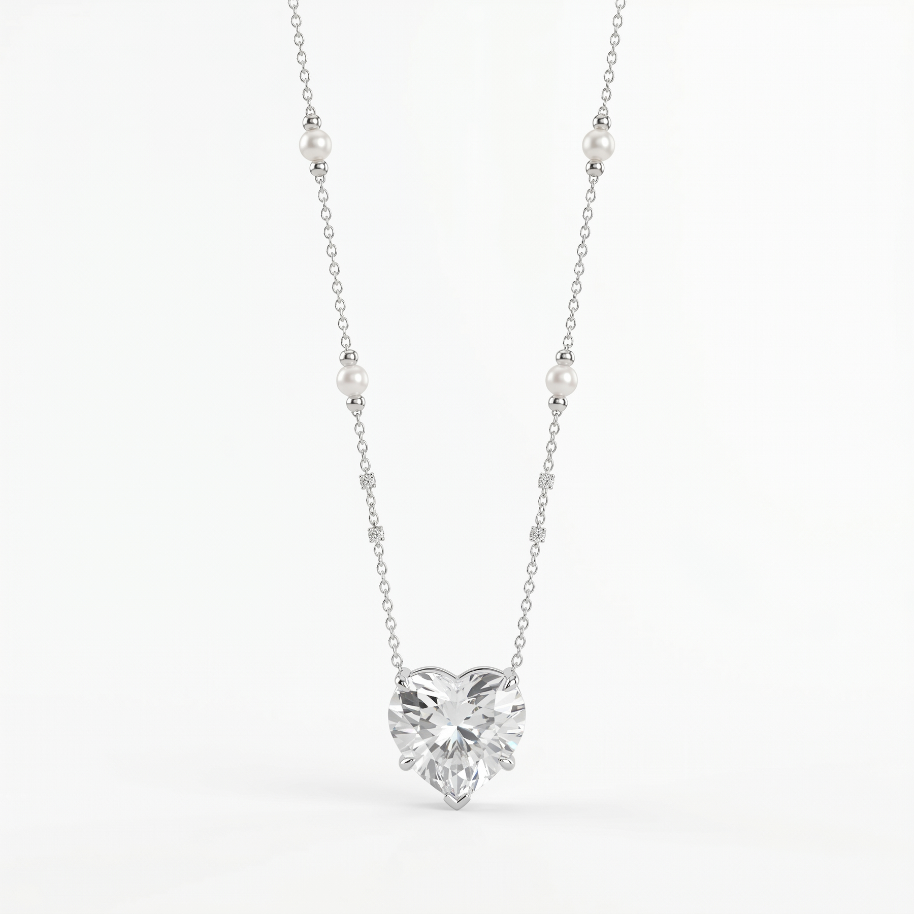 Natural Heart Diamond Necklace | 0.08 CT Natural Diamonds | 18K White Gold | Saleh Sallom Jewelry