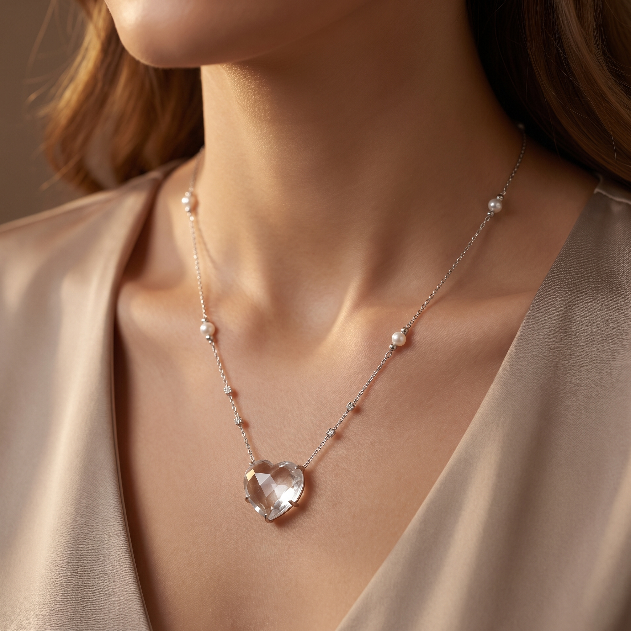 Natural Heart Diamond Necklace | 0.08 CT Natural Diamonds | 18K White Gold | Saleh Sallom Jewelry Secondary image