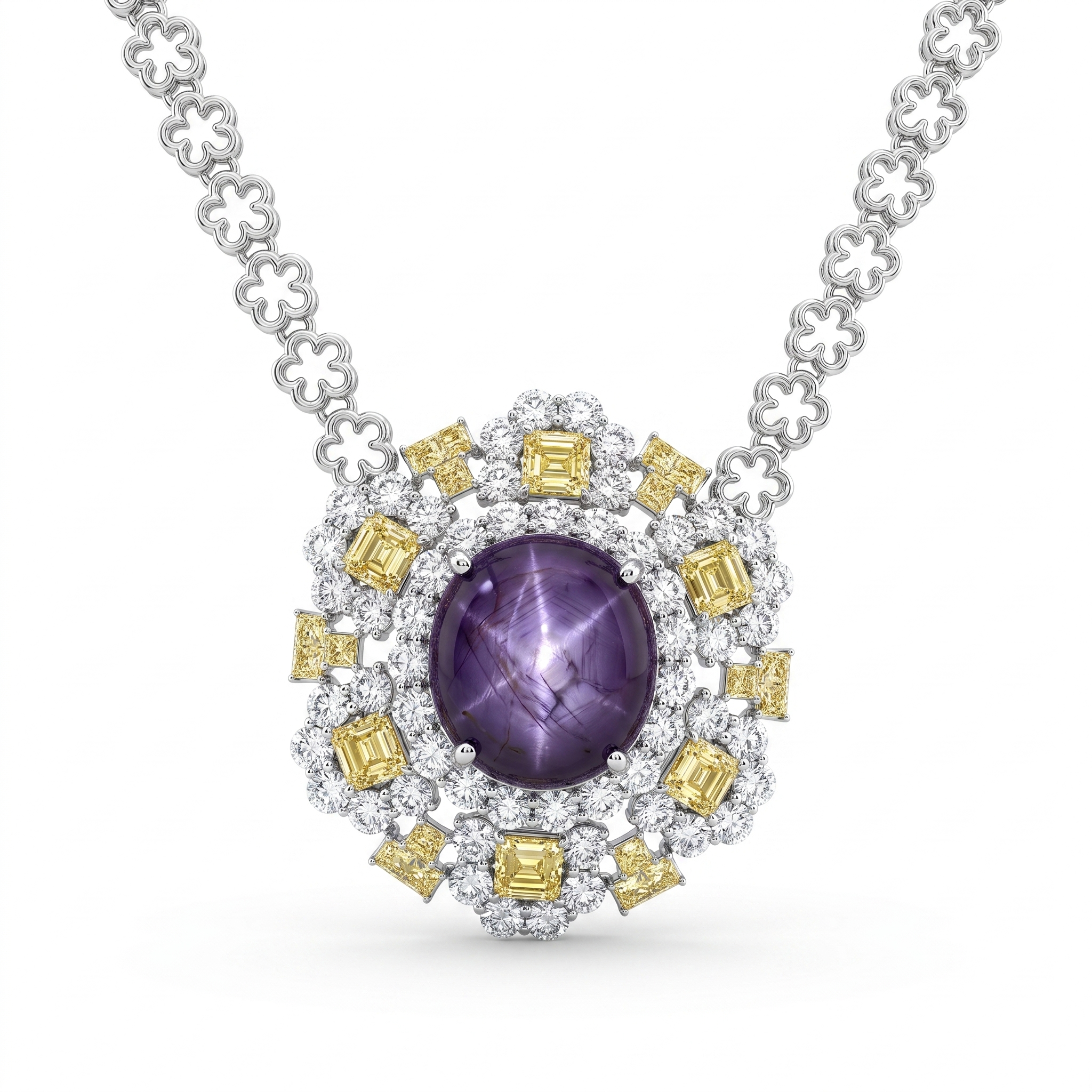 Natural Star Ruby & Diamond Statement Necklace | 1.64 CT Natural Diamonds | 18K White Gold | Saleh Sallom Jewelry Main image