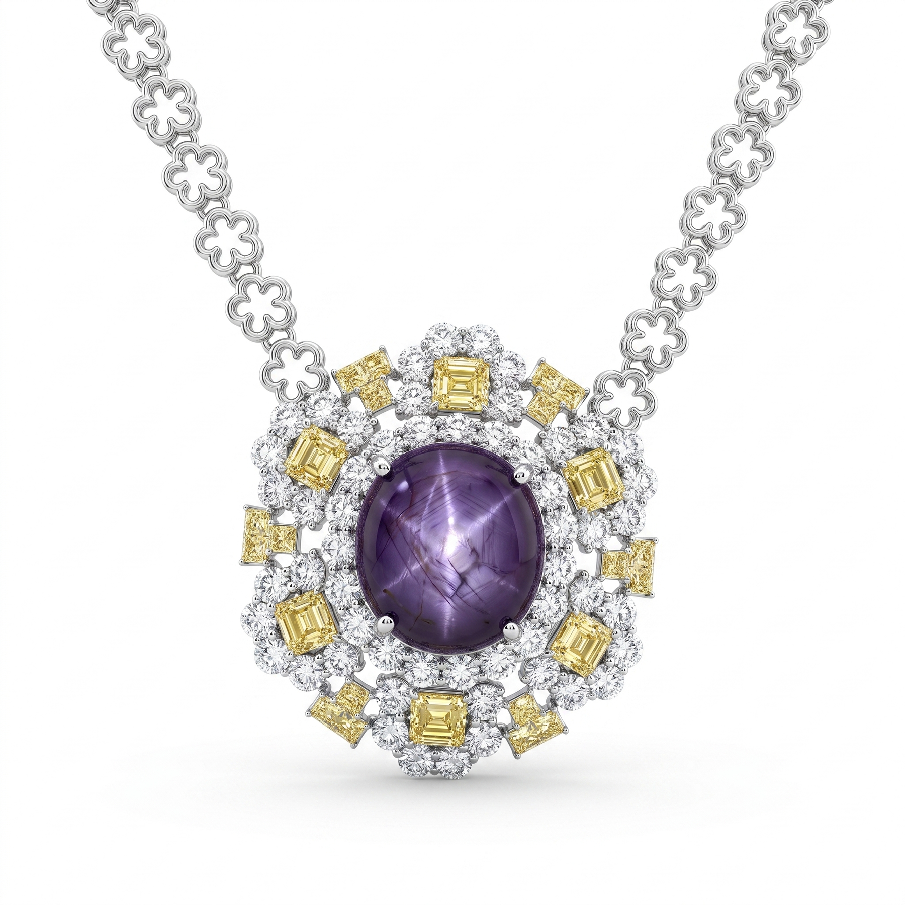 Natural Star Ruby & Diamond Statement Necklace | 1.64 CT Natural Diamonds | 18K White Gold | Saleh Sallom Jewelry