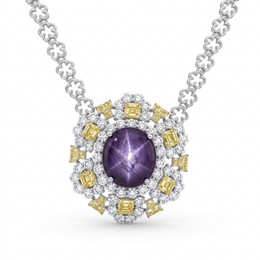 Natural Star Ruby & Diamond Statement Necklace | 1.64 CT Natural Diamonds | 18K White Gold | Saleh Sallom Jewelry