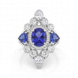 Natural Tanzanite & Diamond Statement Ring | 6.48 CT Natural Diamonds | 18K White Gold | Saleh Sallom Jewelry