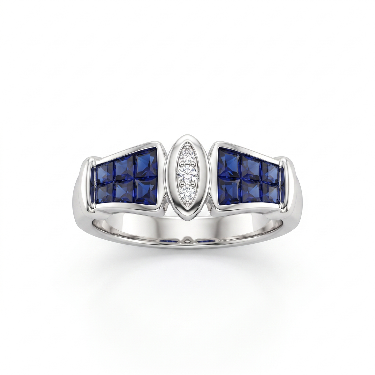 Natural Sapphire & Diamond Ring | 0.70 CT Natural Sapphire | 0.05 CT Natural Diamonds | 18K White Gold | Saleh Sallom Jewelry