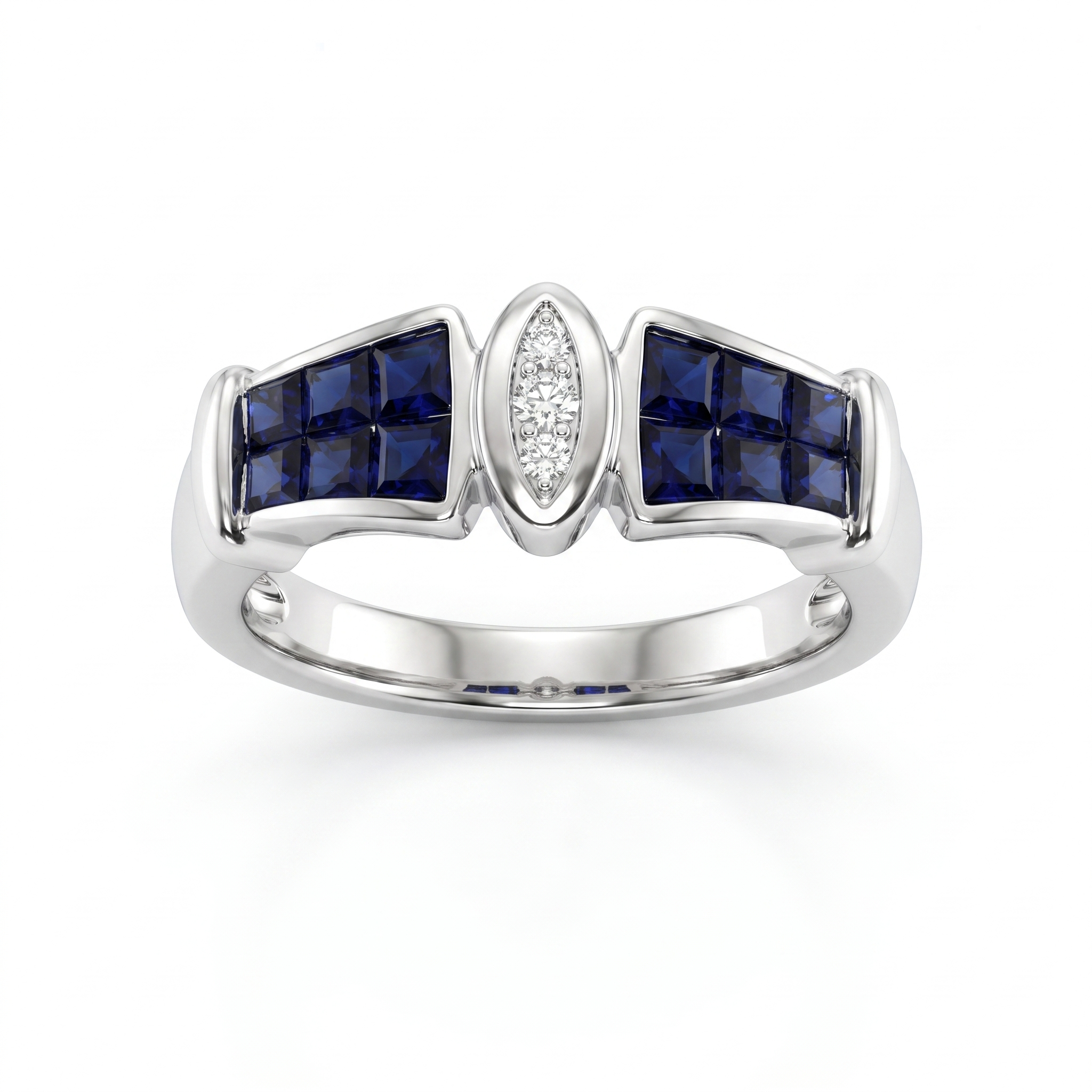 Natural Sapphire & Diamond Ring | 0.70 CT Natural Sapphire | 0.05 CT Natural Diamonds | 18K White Gold | Saleh Sallom Jewelry Main image