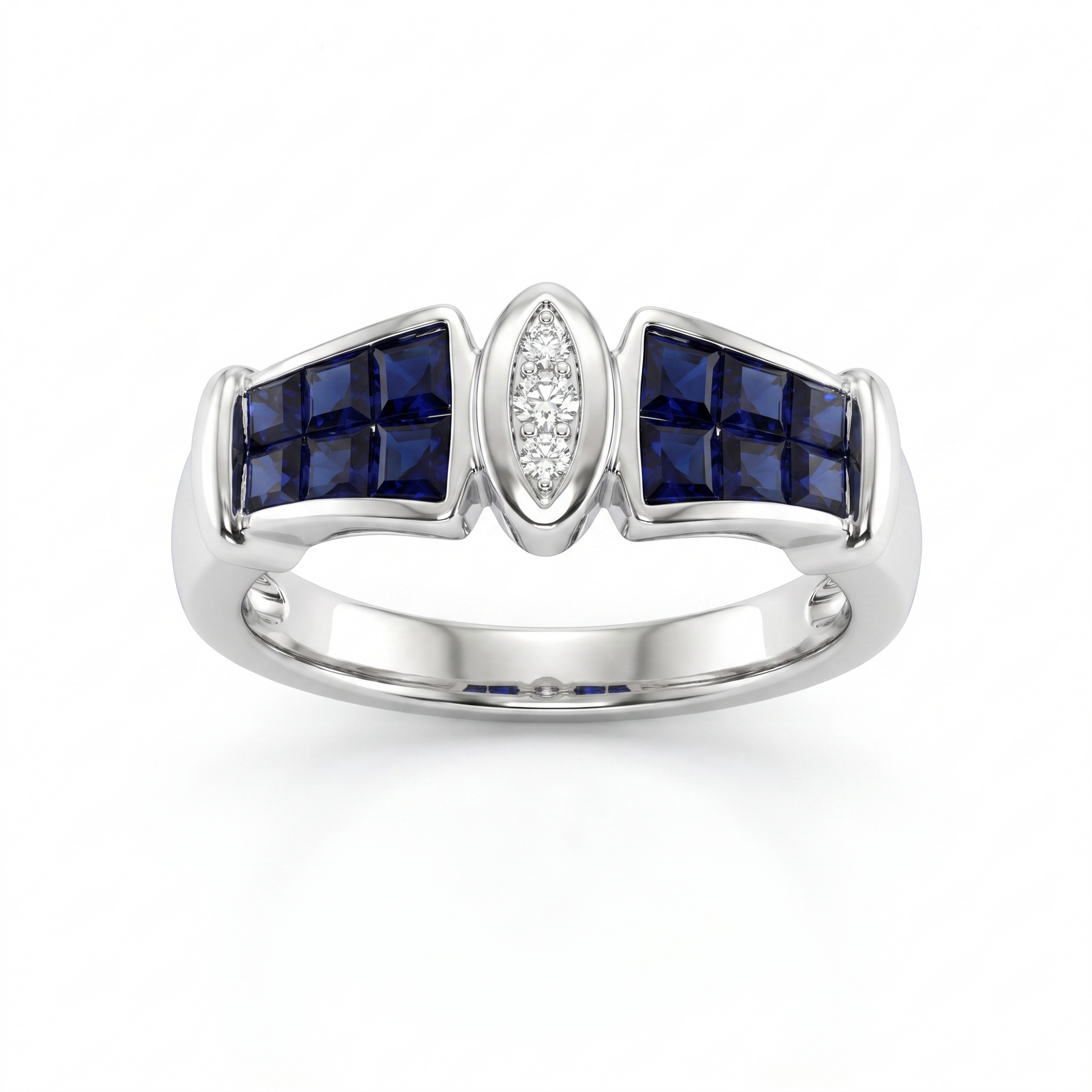 Natural Sapphire & Diamond Ring | 0.70 CT Natural Sapphire | 0.05 CT Natural Diamonds | 18K White Gold | Saleh Sallom Jewelry
