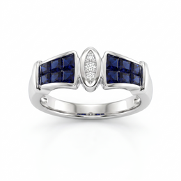 Natural Sapphire & Diamond Ring | 0.70 CT Natural Sapphire | 0.05 CT Natural Diamonds | 18K White Gold | Saleh Sallom Jewelry