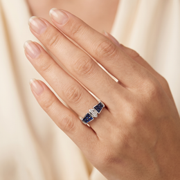 Natural Sapphire & Diamond Ring | 0.70 CT Natural Sapphire | 0.05 CT Natural Diamonds | 18K White Gold | Saleh Sallom Jewelry