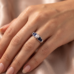 Natural Sapphire & Diamond Ring | 0.70 CT Natural Sapphire | 0.05 CT Natural Diamonds | 18K White Gold | Saleh Sallom Jewelry