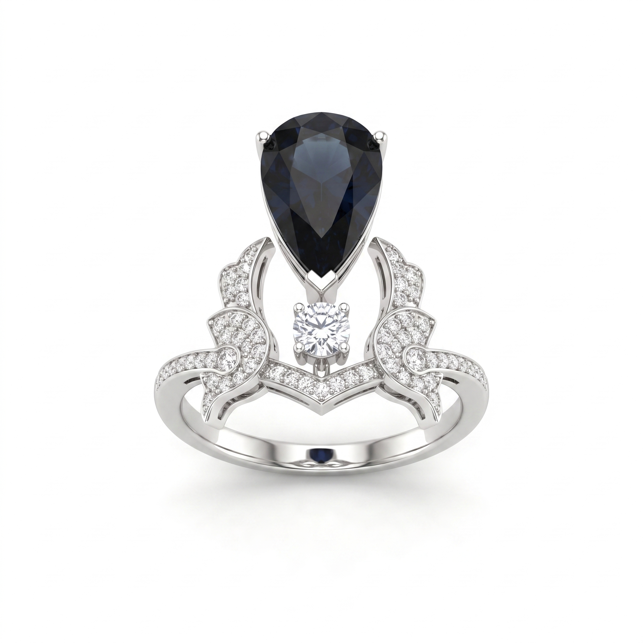 Natural Pear-Cut Blue Sapphire & Diamond Statement Ring | 2.19 CT Natural Sapphire | 0.55 CT Natural Diamonds | 18K White Gold | IGI Certified | Saleh Sallom Main image