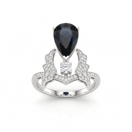 Natural Black Sapphire & Diamond Ring | Pear Cut Black Sapphire | 0.55 CT Natural Diamonds | 18K White Gold | Saleh Sallom Jewelry