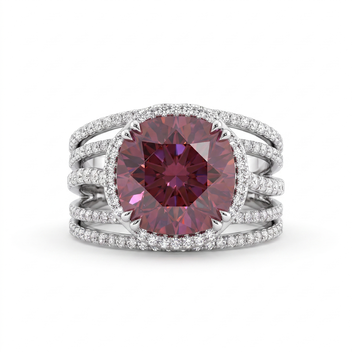 Natural Pink Sapphire & Diamond Ring | Cushion Cut Natural Pink Sapphire | 0.79 CT Natural Diamonds | 18K White Gold | Saleh Sallom Jewelry Main image