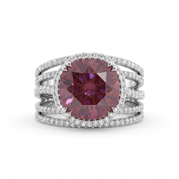 Natural Pink Sapphire & Diamond Ring | Cushion Cut Natural Pink Sapphire | 0.79 CT Natural Diamonds | 18K White Gold | Saleh Sallom Jewelry