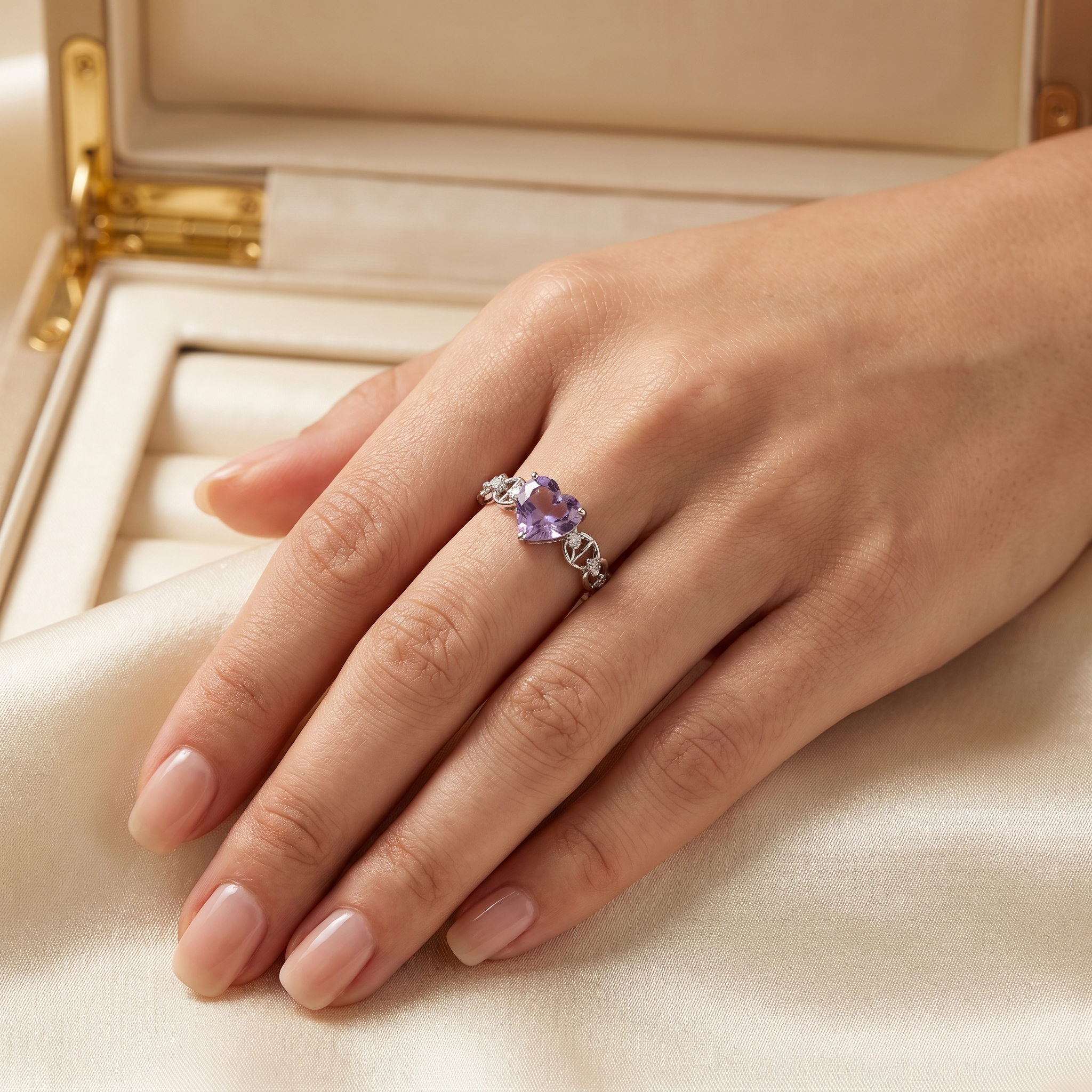 Natural Heart-Cut Amethyst & Diamond Ring | 2.73 CT Natural Amethyst | 0.25 CT Natural Diamonds | 18K White Gold | Saleh Sallom Secondary image