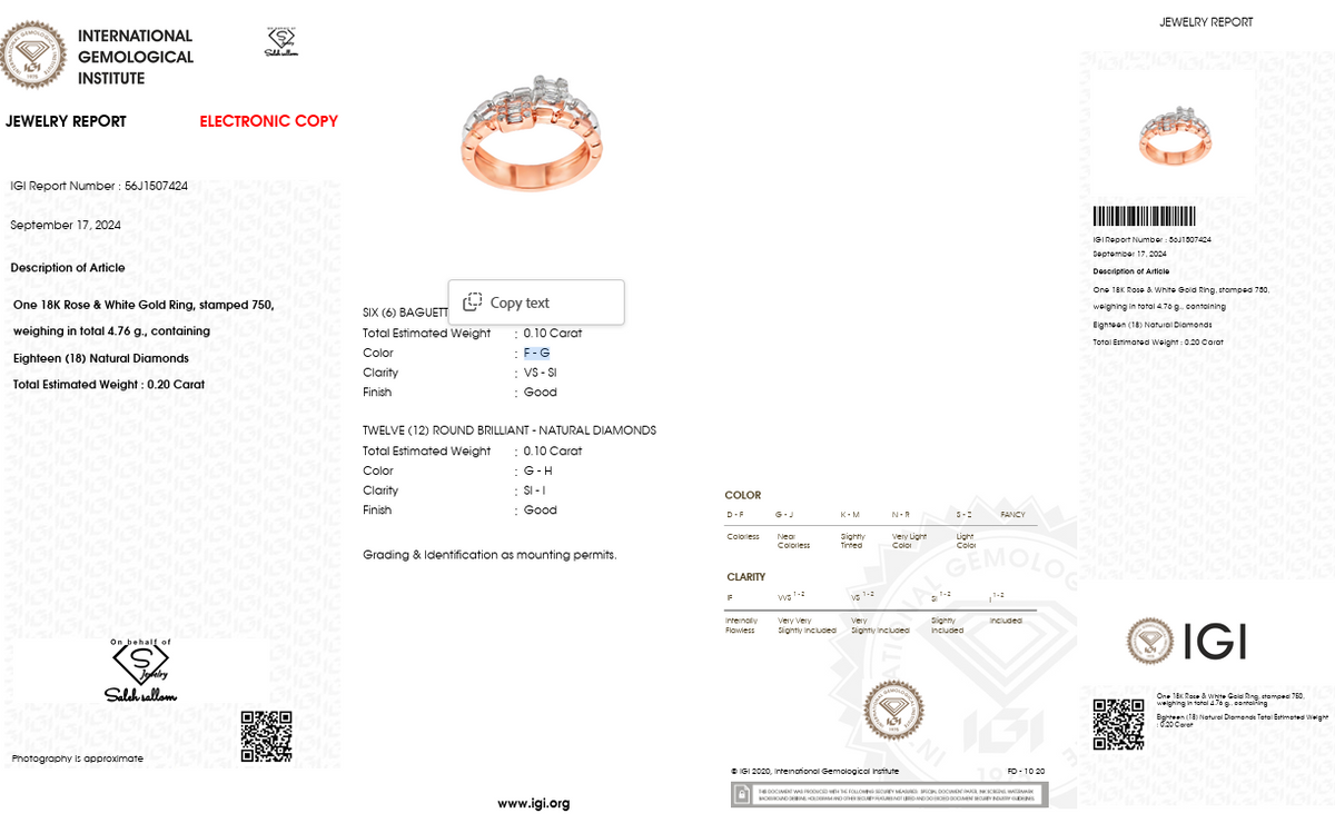IGI Certified Natural Diamond Stackable Ring | 0.20 CT Natural Diamonds | 18K Yellow & White Gold | Saleh Sallom Jewelry
