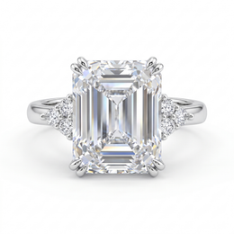 Natural Diamond Ring | Emerald Cut Centre Diamond | 0.19 CT Natural Side Diamonds | 18K White Gold | Saleh Sallom Jewelry