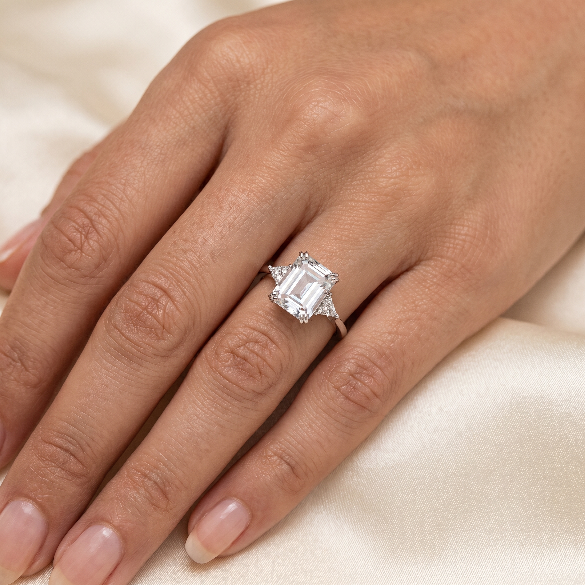 Natural White Topaz & Diamond Ring | 8.68 CT Natural White Topaz | 0.19 CT Natural Diamonds | 18K White Gold | Saleh Sallom Jewelry Secondary image