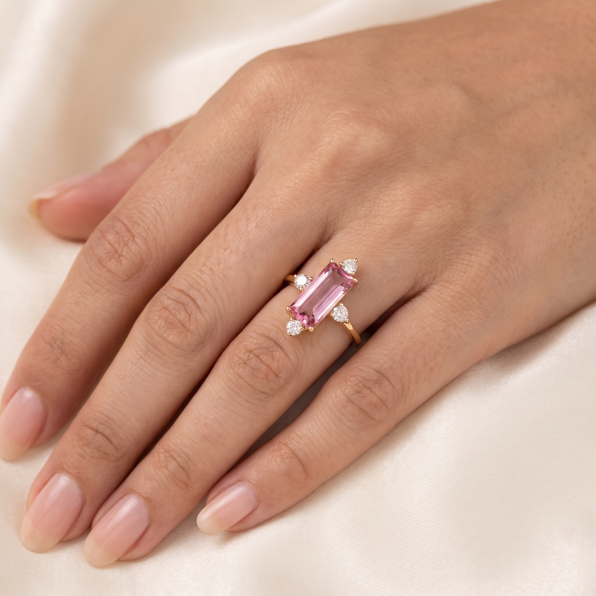 Natural Morganite & Diamond Ring | 6.24 CT Natural Morganite | 1.04 CT Natural Diamonds | 18K Yellow Gold | Saleh Sallom Jewelry Secondary image