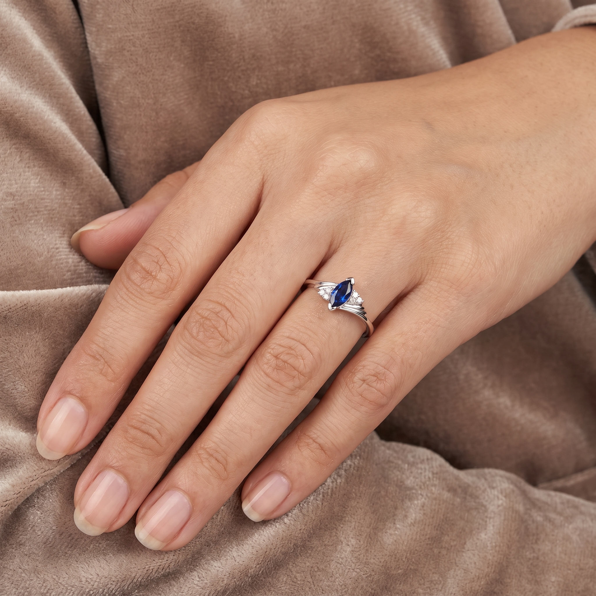 Natural Blue Sapphire & Diamond Ring | 0.45 CT Blue Sapphire | 0.51 CT Natural Diamonds | 18K White Gold | IGI Certified | Saleh Sallom Jewelry Secondary image