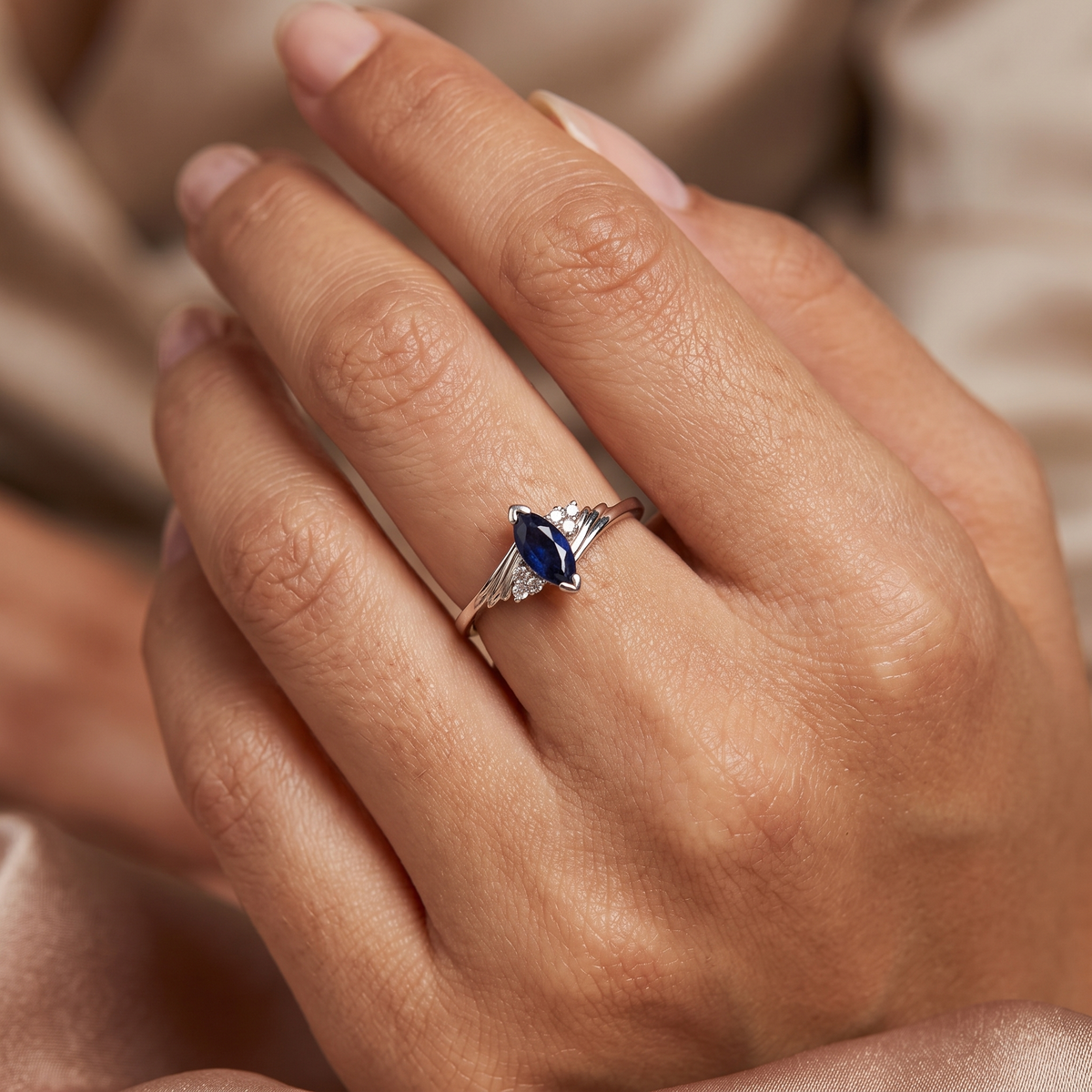 Natural Blue Sapphire & Diamond Ring | 0.45 CT Blue Sapphire | 0.51 CT Natural Diamonds | 18K White Gold | IGI Certified | Saleh Sallom Jewelry