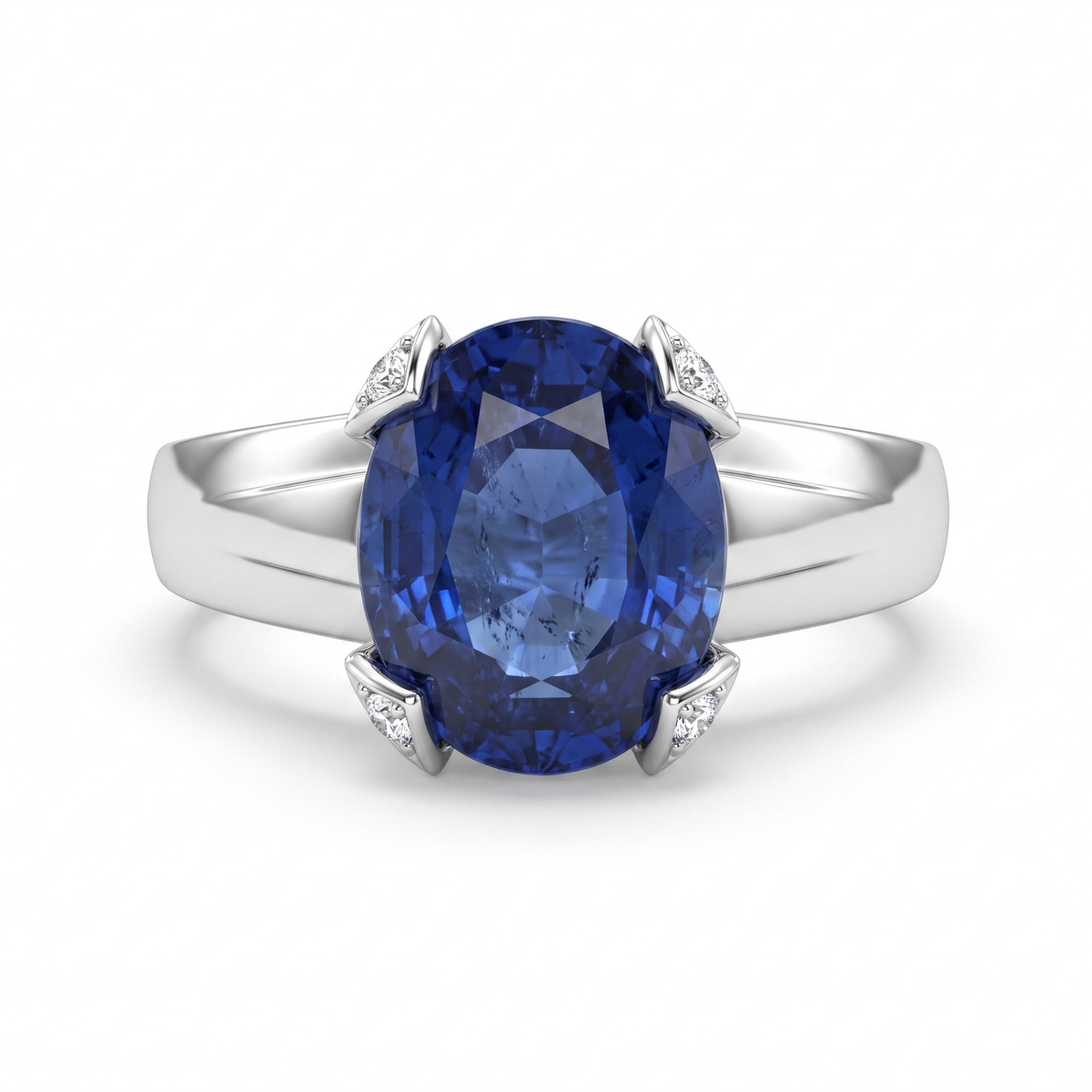 Natural Blue Kyanite & Diamond Ring | 4.15 CT Blue Kyanite | 0.43 CT Natural Diamonds | 18K White Gold | Saleh Sallom Jewelry Main image