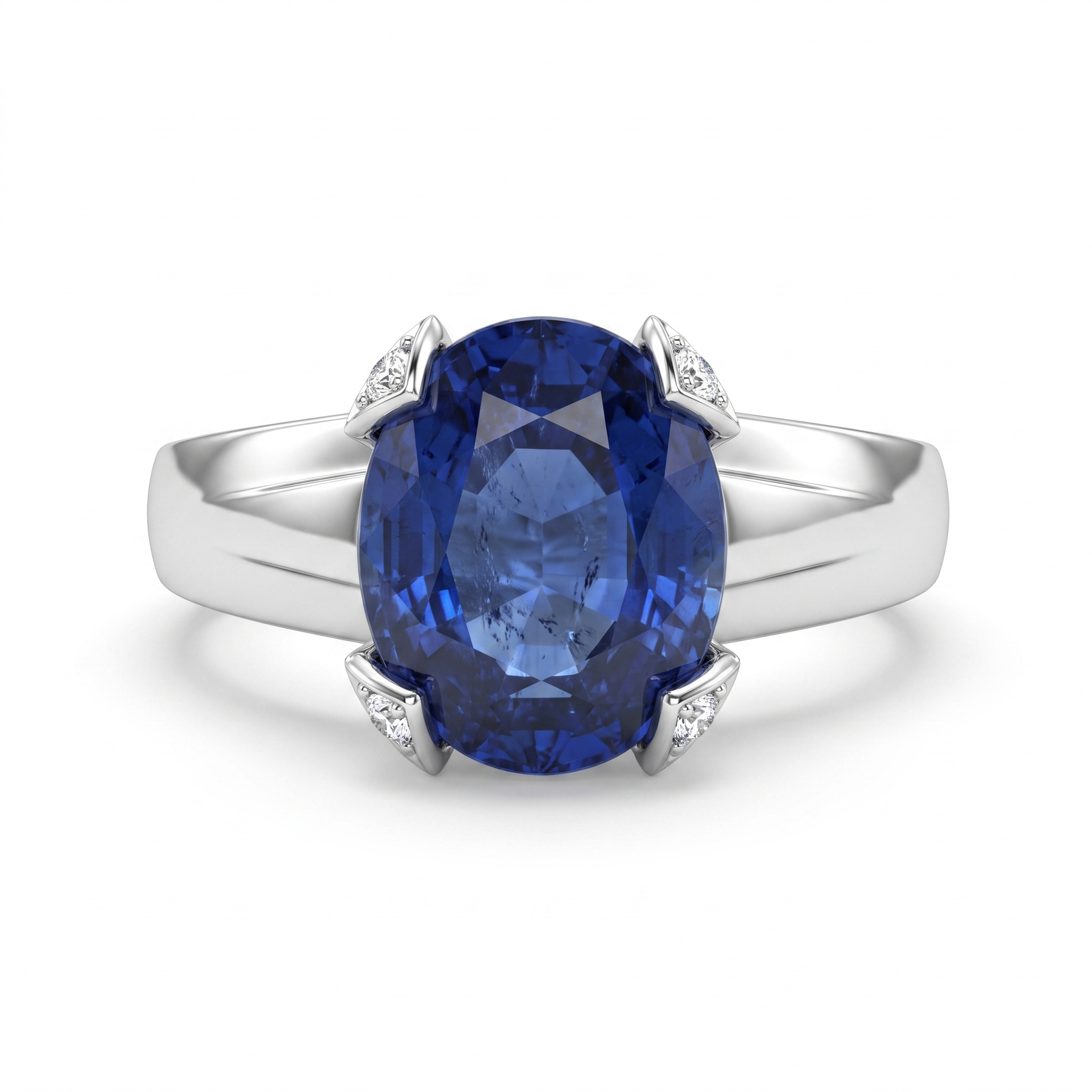 Natural Blue Sapphire & Diamond Ring | Natural Oval Blue Sapphire | 0.43 CT Natural Diamonds | 18K White Gold | Saleh Sallom Jewelry