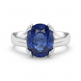 Natural Blue Sapphire & Diamond Ring | Natural Oval Blue Sapphire | 0.43 CT Natural Diamonds | 18K White Gold | Saleh Sallom Jewelry