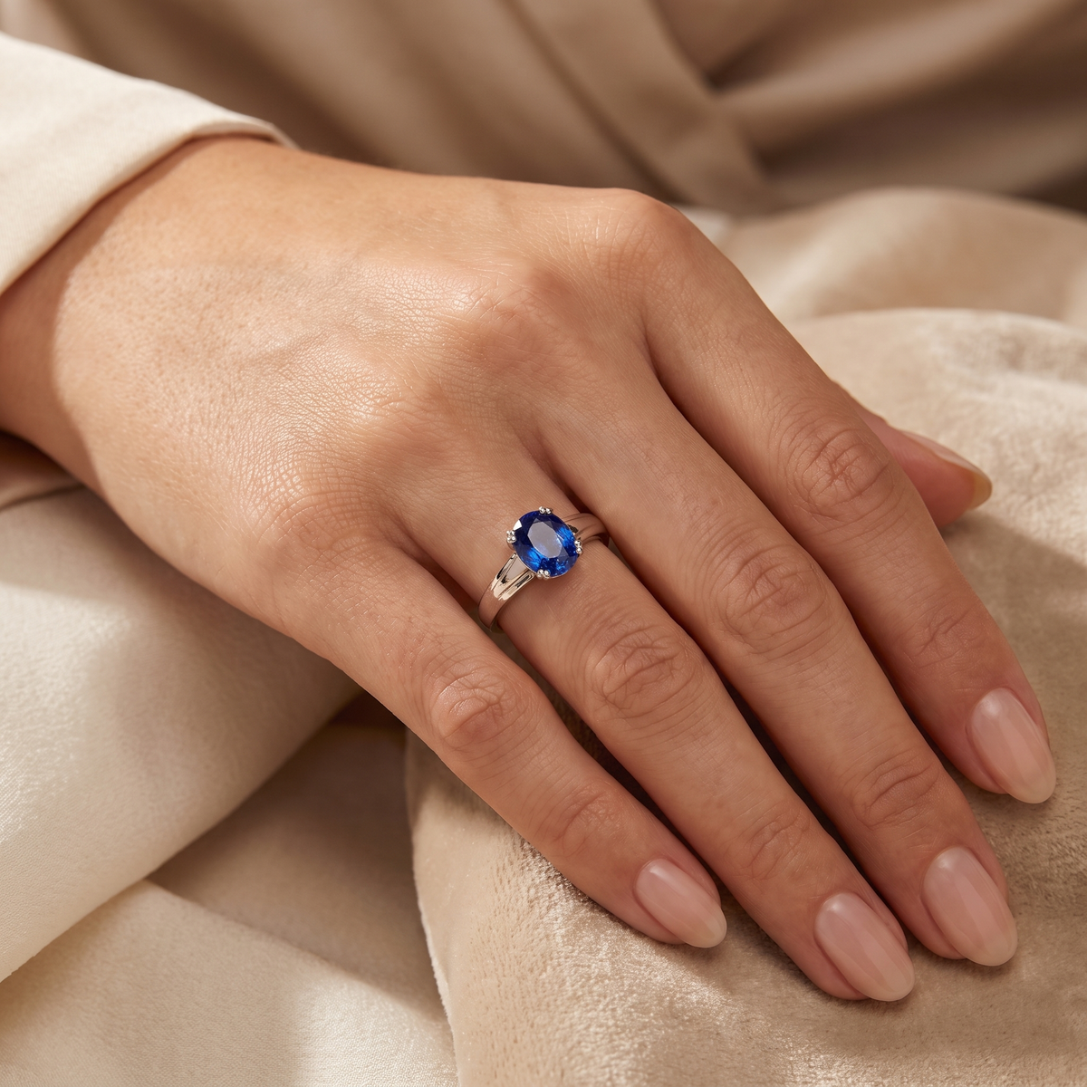 Natural Blue Kyanite & Diamond Ring | 4.15 CT Blue Kyanite | 0.43 CT Natural Diamonds | 18K White Gold | Saleh Sallom Jewelry