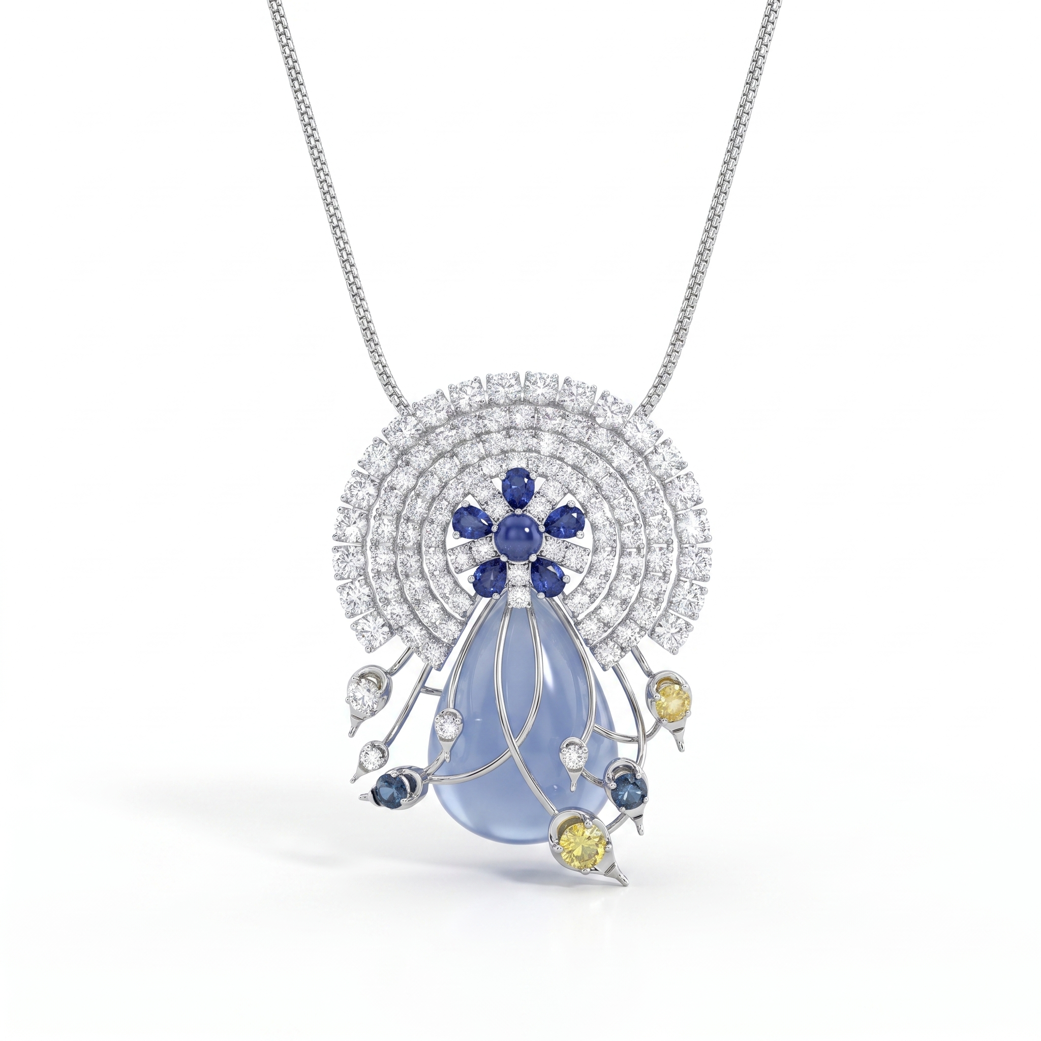 Natural Blue Star Sapphire, Sapphire, Yellow Sapphire & Diamond Pendant Necklace | 1.59 CT Natural Diamonds | 18K White Gold | Saleh Sallom Jewelry Secondary image