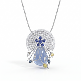 Natural Blue Star Sapphire, Sapphire, Yellow Sapphire & Diamond Pendant Necklace | 1.59 CT Natural Diamonds | 18K White Gold | Saleh Sallom Jewelry