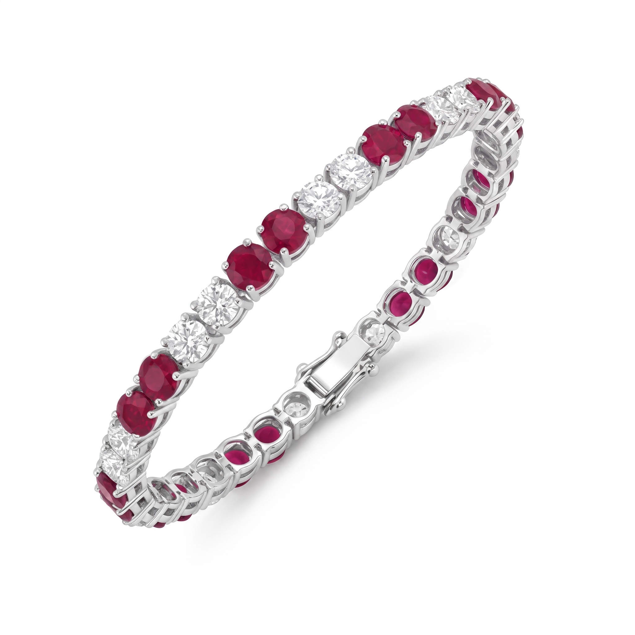 Natural Ruby & Diamond Tennis Bracelet | Natural Rubies | 0.90 CT Natural Diamonds | 18K White Gold | Saleh Sallom Jewelry Main image