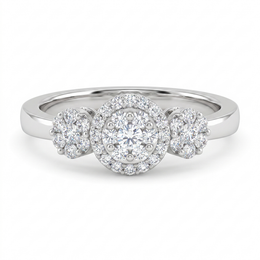 Natural Diamond Halo Three-Stone Ring | 0.25 CT Natural Diamonds | 18K White Gold | IGI Certified | Saleh Sallom Jewelry