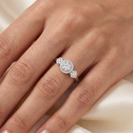 Natural Diamond Halo Three-Stone Ring | 0.25 CT Natural Diamonds | 18K White Gold | IGI Certified | Saleh Sallom Jewelry