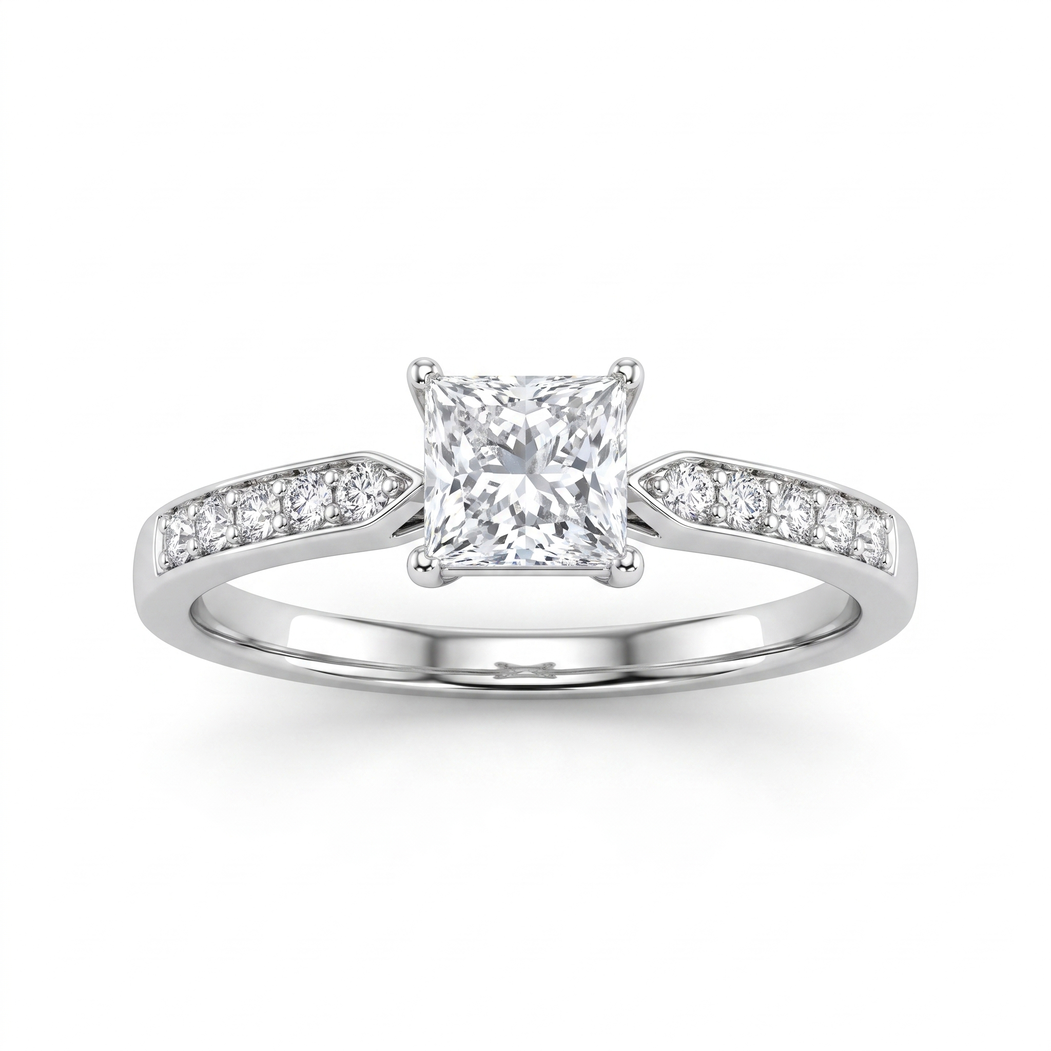 Natural Diamond Princess Cut Ring | 0.59 CT Natural Diamonds | 18K White Gold | Saleh Sallom Jewelry Main image
