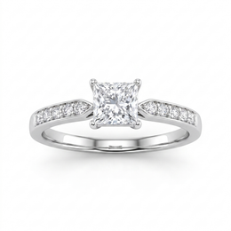 Natural Diamond Princess Cut Ring | 0.59 CT Natural Diamonds | 18K White Gold | Saleh Sallom Jewelry