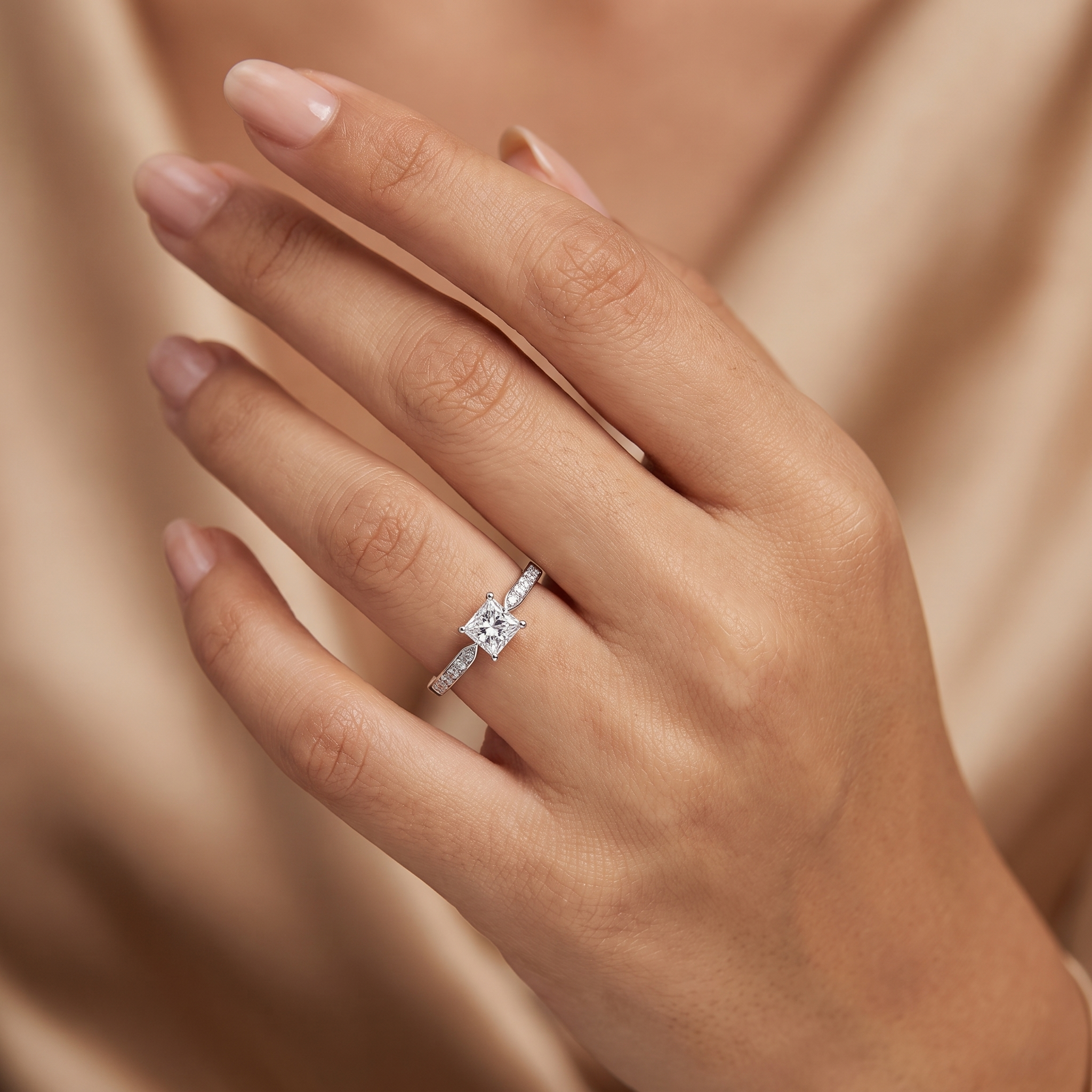 Natural Diamond Princess Cut Ring | 0.59 CT Natural Diamonds | 18K White Gold | Saleh Sallom Jewelry Secondary image