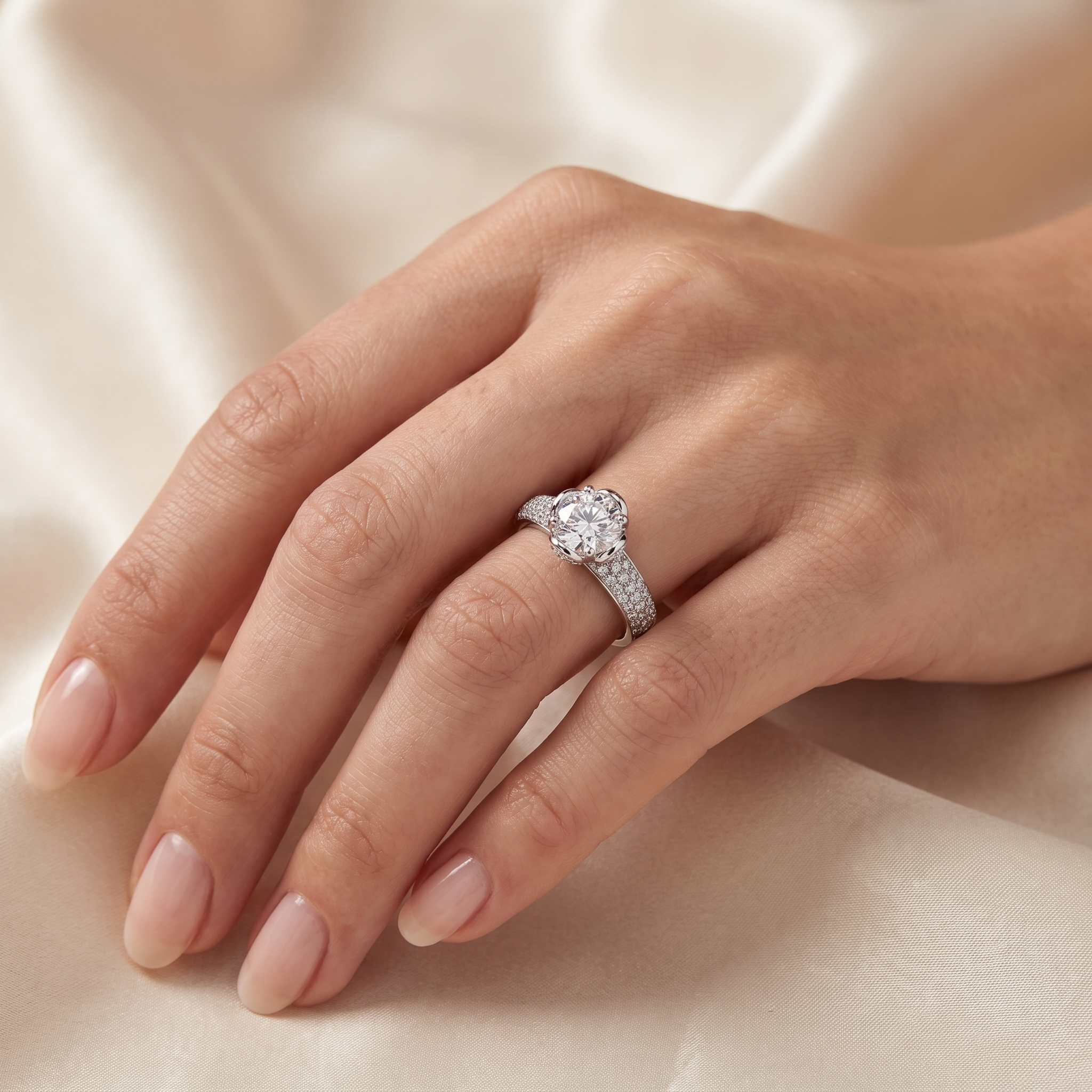 Natural Diamond Engagement Ring | 1.78 CT Natural Diamonds | 0.70 CT Center Diamond | 18K White Gold | IGI Certified | Saleh Sallom Jewelry Secondary image