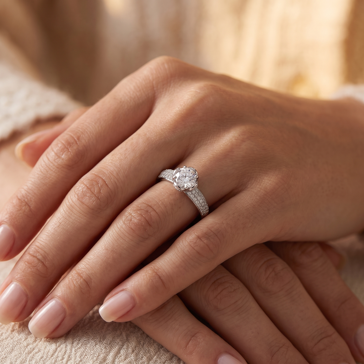 Natural Diamond Engagement Ring | 1.78 CT Natural Diamonds | 0.70 CT Center Diamond | 18K White Gold | IGI Certified | Saleh Sallom Jewelry