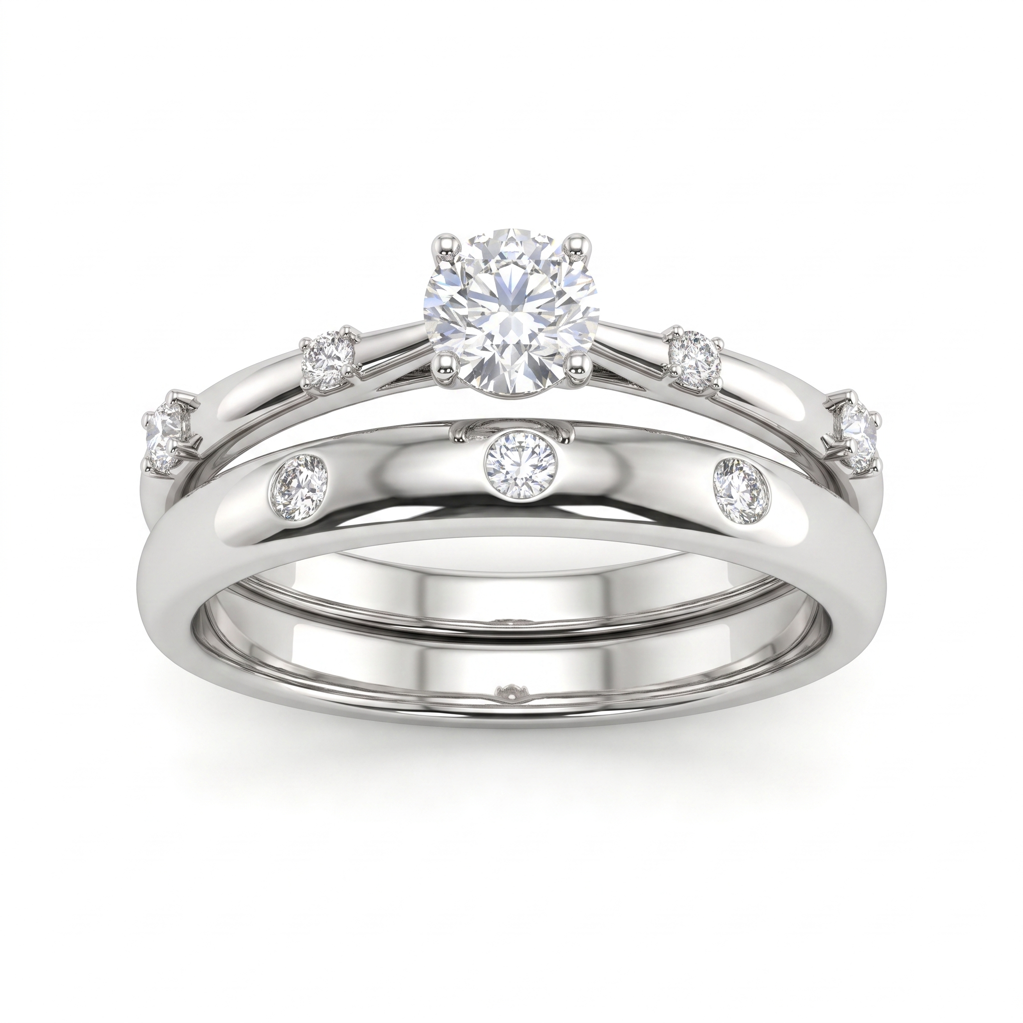 Natural Diamond Bridal Ring Set | 0.09 CT Natural Diamonds | 18K White Gold | Saleh Sallom Jewelry Main image