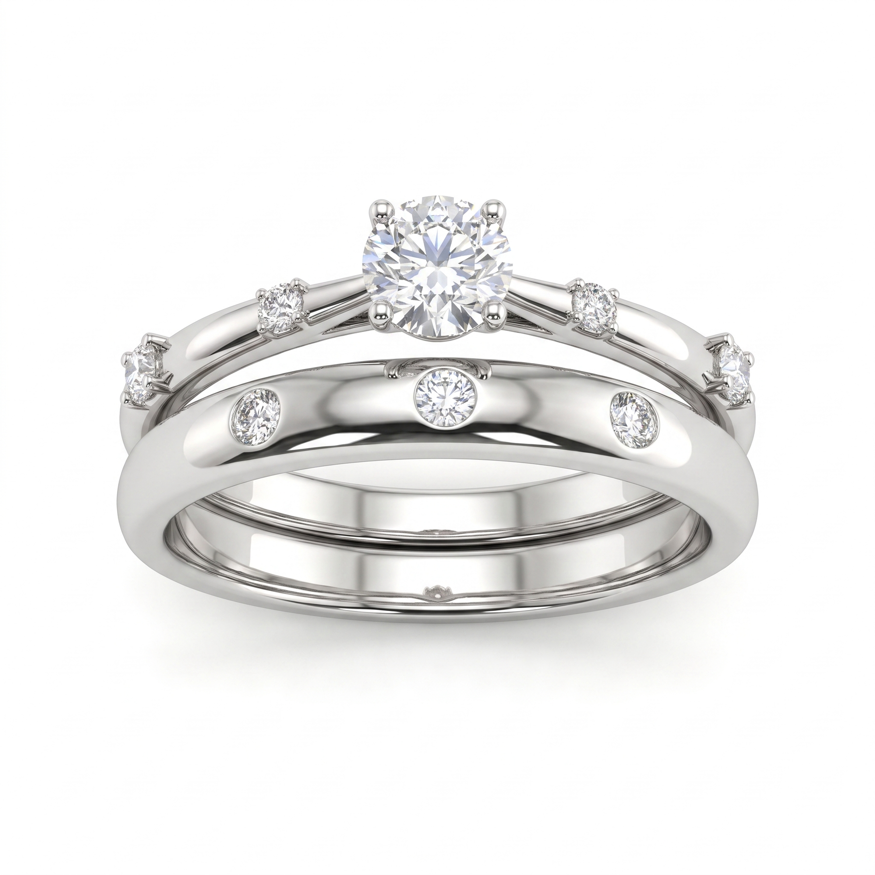 Natural Diamond Bridal Ring Set | 0.09 CT Natural Diamonds | 18K White Gold | Saleh Sallom Jewelry