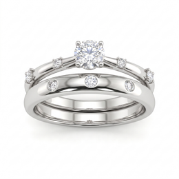 Natural Diamond Bridal Ring Set | 0.09 CT Natural Diamonds | 18K White Gold | Saleh Sallom Jewelry