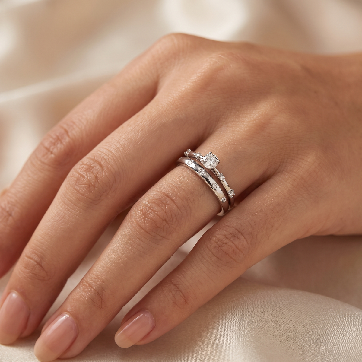 Natural Diamond Bridal Ring Set | 0.09 CT Natural Diamonds | 18K White Gold | Saleh Sallom Jewelry