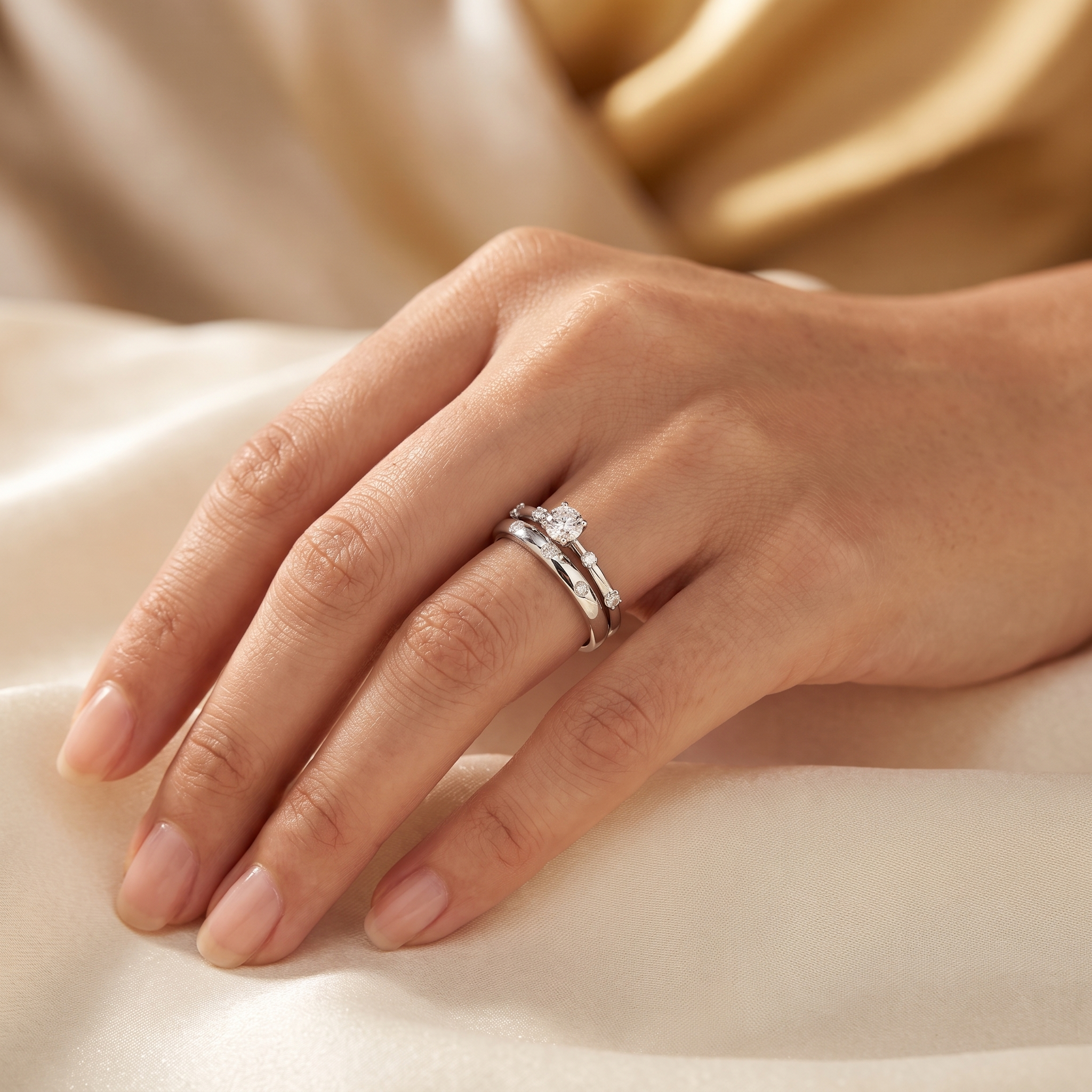 Natural Diamond Bridal Ring Set | 0.09 CT Natural Diamonds | 18K White Gold | Saleh Sallom Jewelry Secondary image