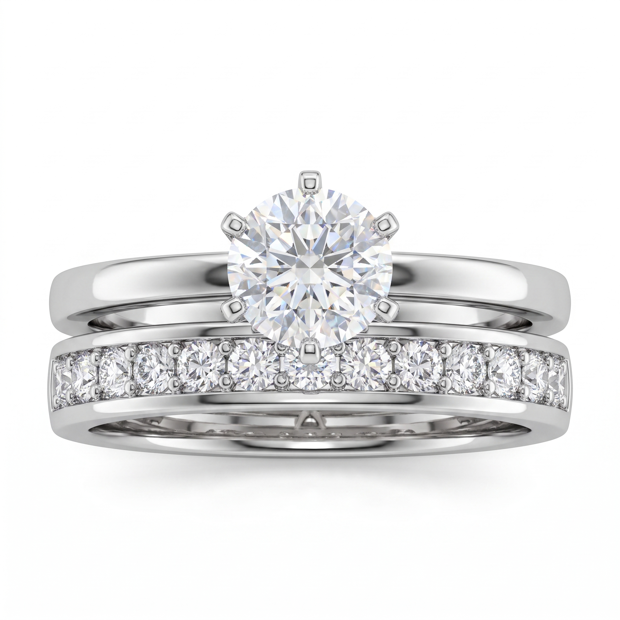 Natural Diamond Bridal Ring Set | 1.26 CT Natural Diamonds | 18K White Gold | Saleh Sallom Jewelry Main image