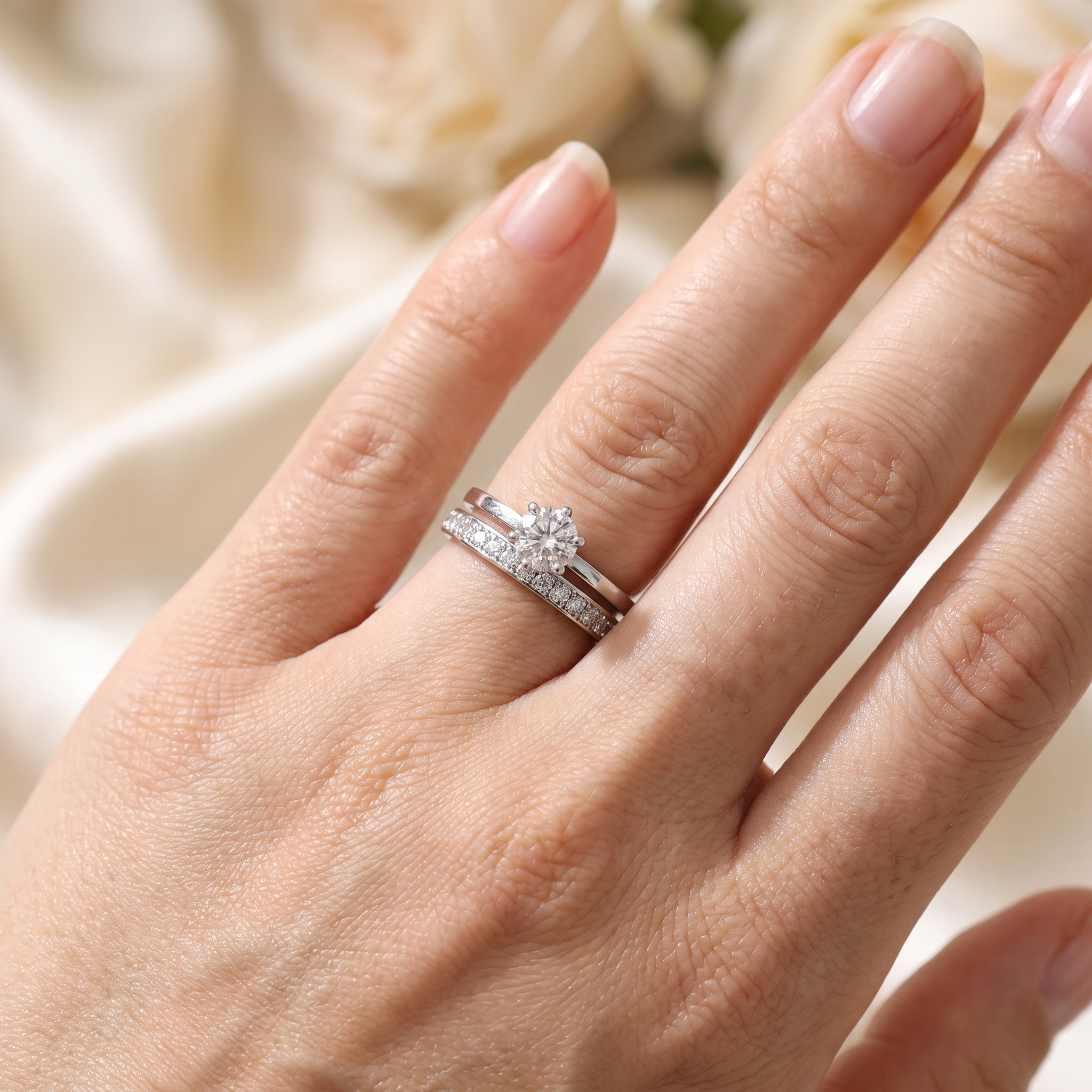 Natural Diamond Bridal Ring Set | 1.26 CT Natural Diamonds | 18K White Gold | Saleh Sallom Jewelry Secondary image