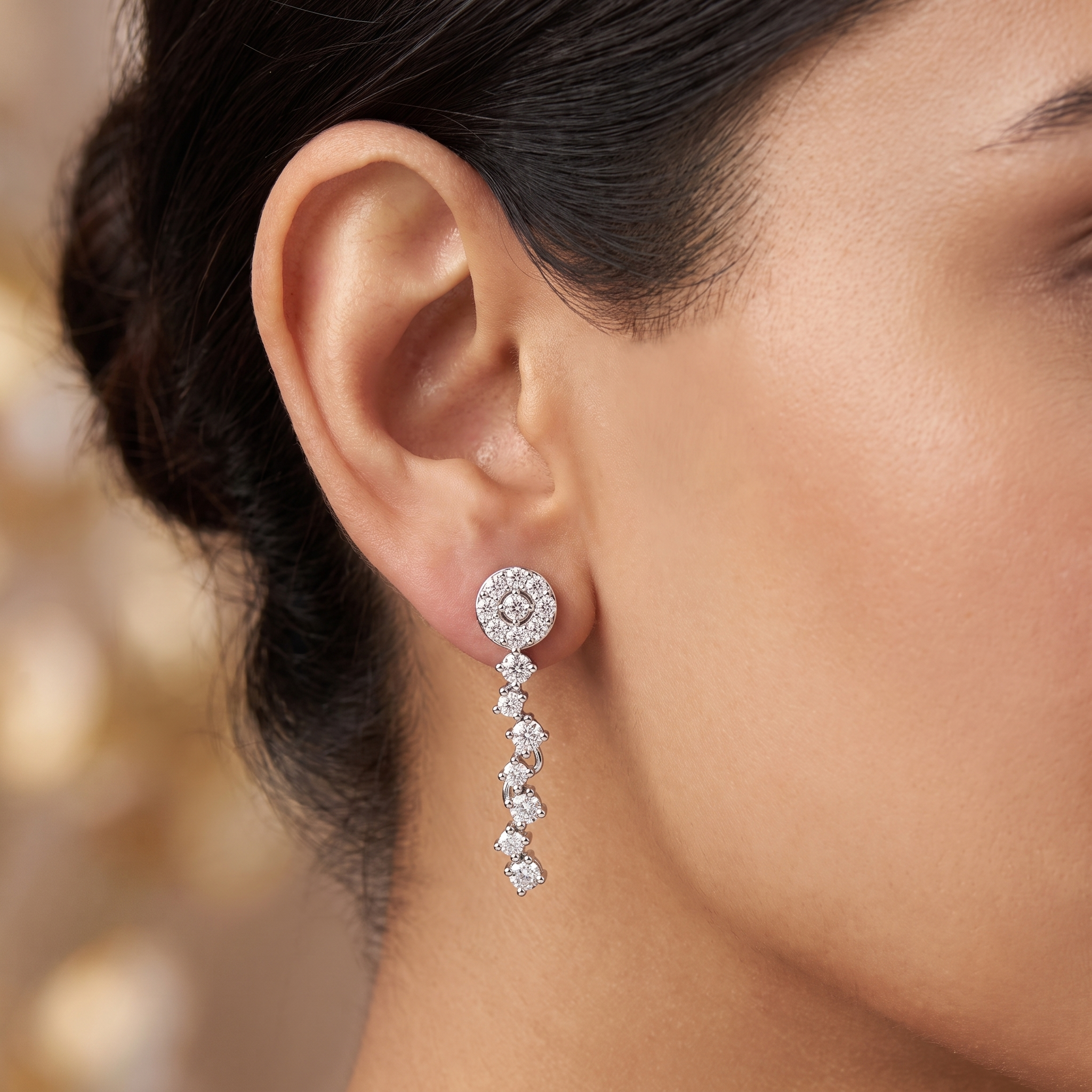 Natural Diamond Drop Earrings | 0.57 CT Natural Diamonds | 18K White Gold | Saleh Sallom Jewelry Secondary image