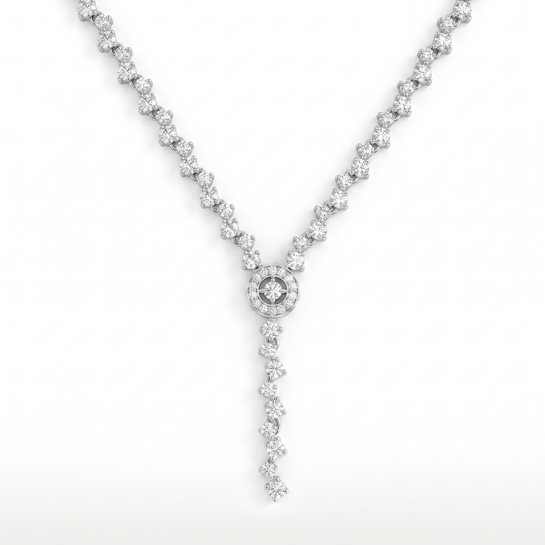 Natural Diamond Lariat Necklace | 2.69 CT Natural Diamonds | 18K White Gold | Saleh Sallom Jewelry