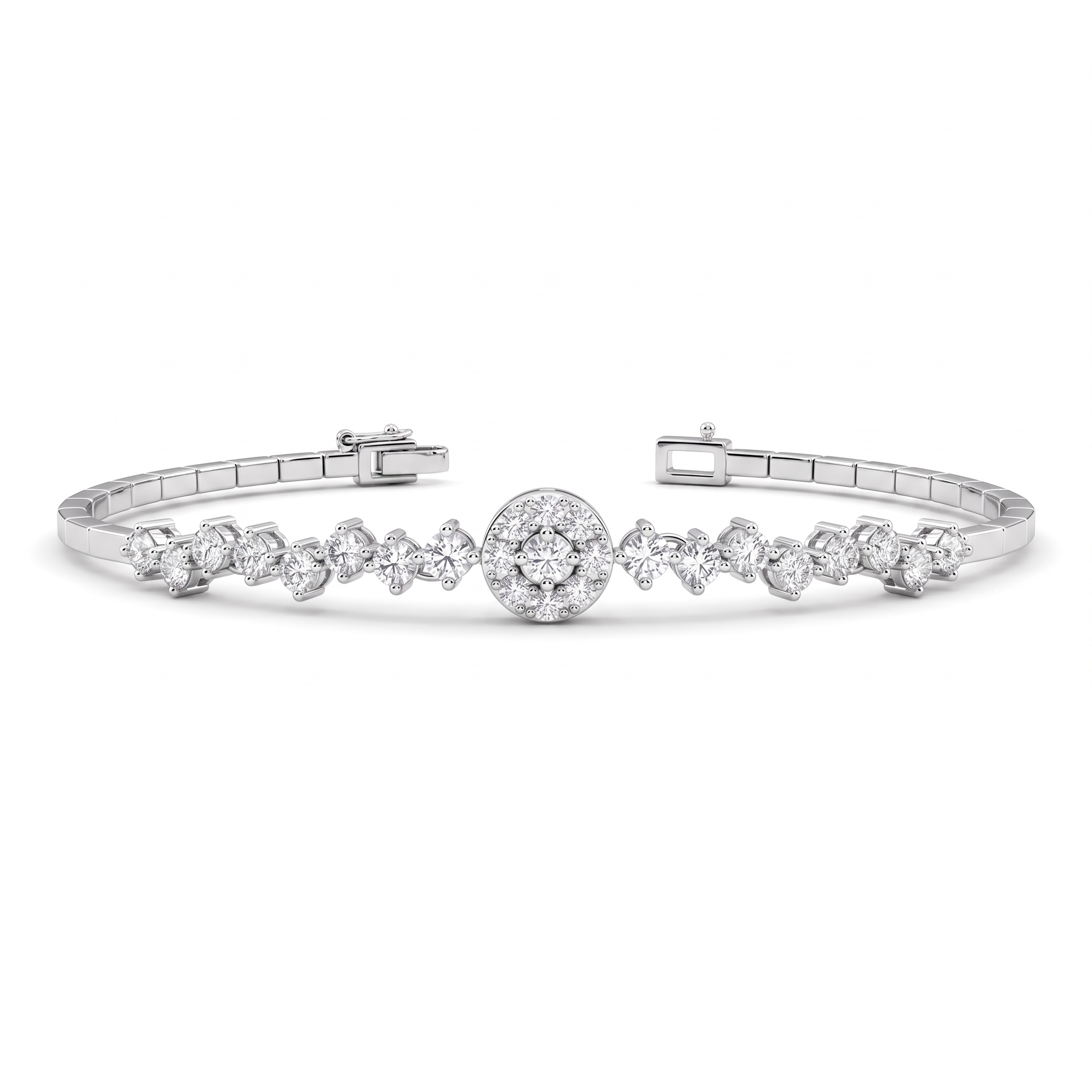 Natural Diamond Halo Tennis Bracelet | 0.57 CT Natural Diamonds | 18K White Gold | Saleh Sallom Jewelry Main image