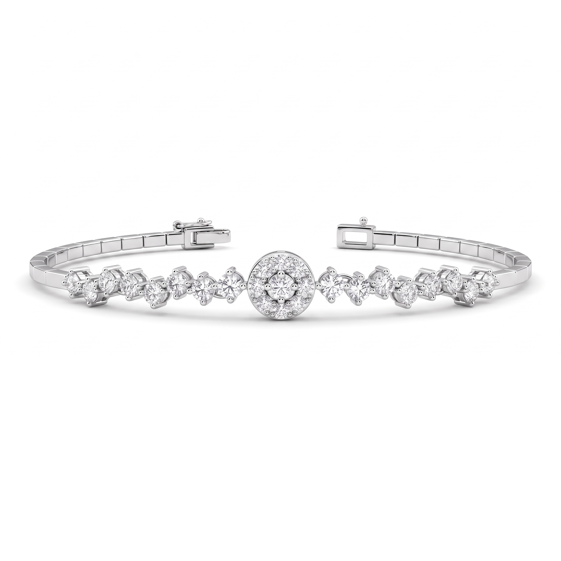 Natural Diamond Halo Tennis Bracelet | 0.57 CT Natural Diamonds | 18K White Gold | Saleh Sallom Jewelry