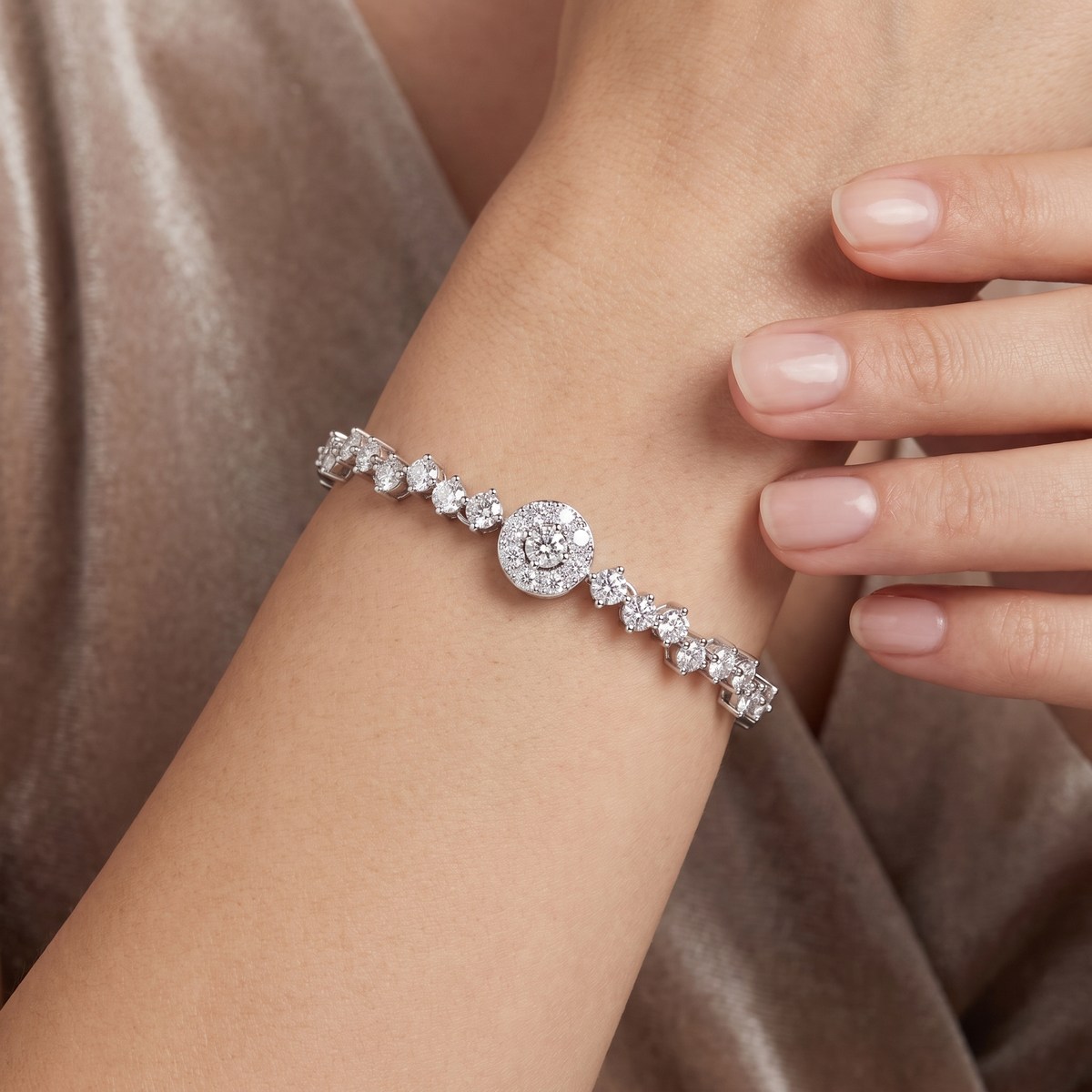 Natural Diamond Halo Tennis Bracelet | 0.57 CT Natural Diamonds | 18K White Gold | Saleh Sallom Jewelry